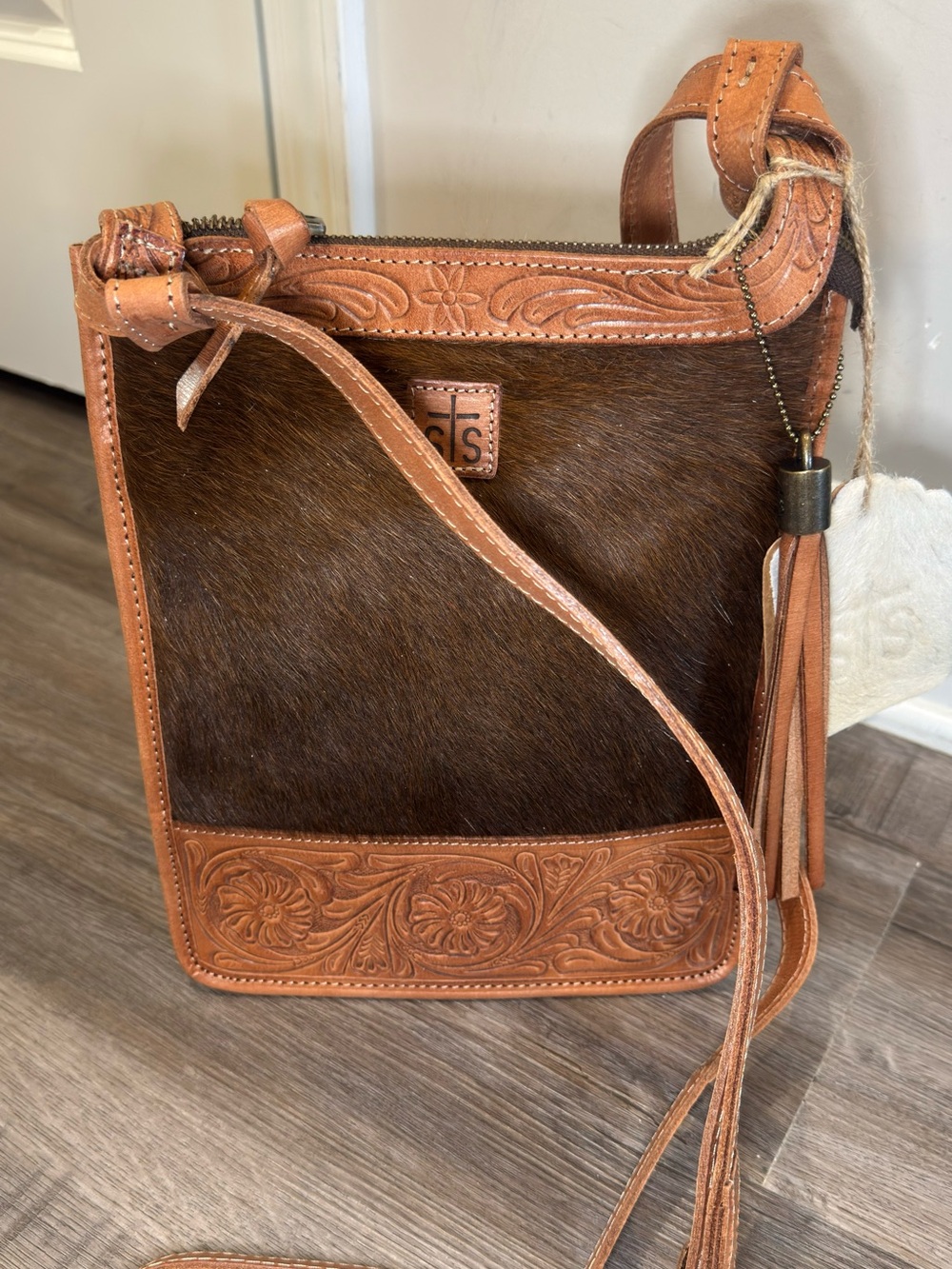 STS Ranchwear Yipee Kiyay Calf Hair Crossbody Handbag